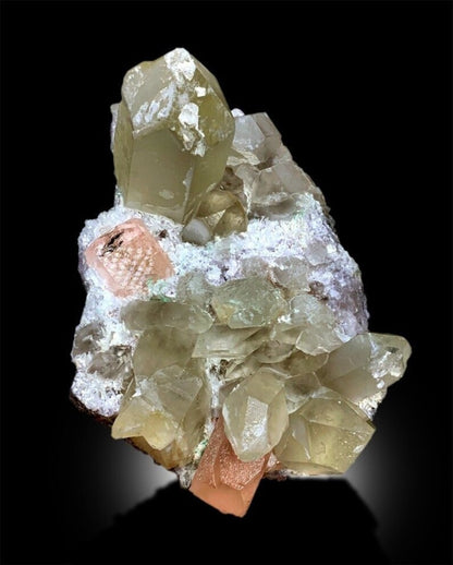 peach pink morganite crystal cluster
morganite with albite specimen