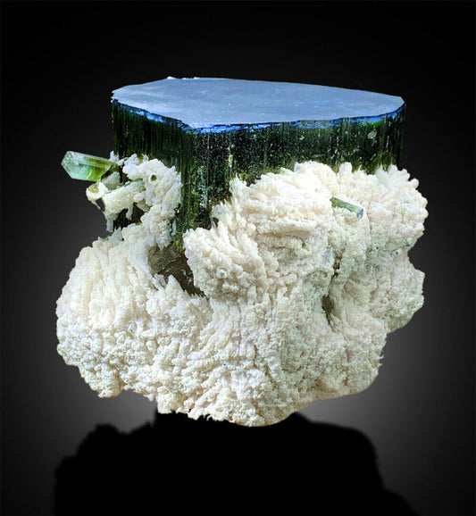 vivid blue termination tourmaline on albite matrix
fine Afghan tourmaline crystal collector display