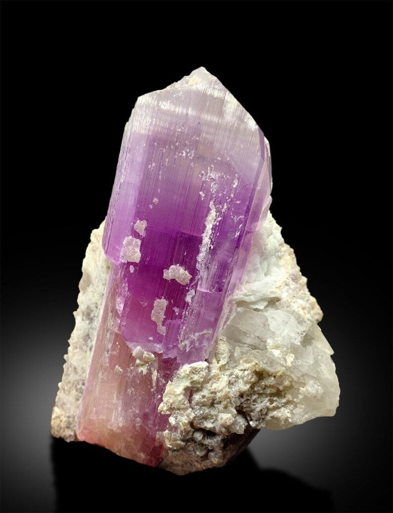 pink kunzite crystal on matrix