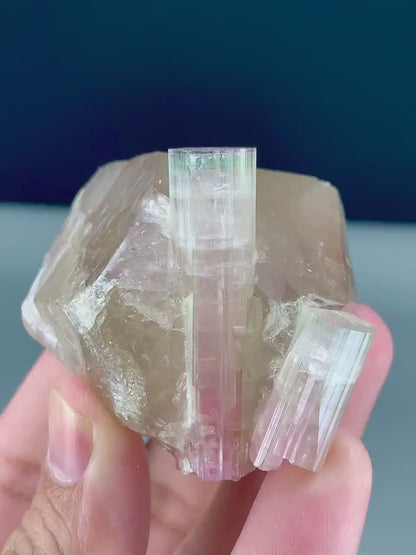 Natural Watermelon Tourmaline Crystals on Smoky Quartz, Tourmaline Specimen, Raw Mineral, Tourmaline from Paproke Afghanistan - 135 gram
