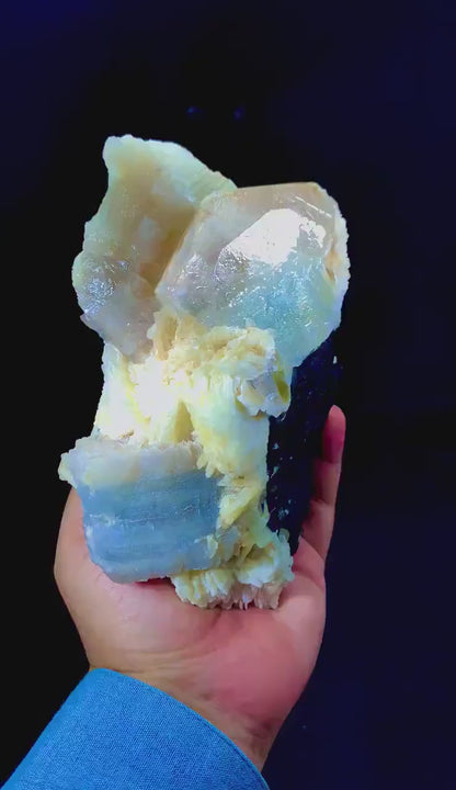 Morganite Crystal with Aquamarine Core Quartz Black Tourmaline Schorl Mica and Albite Mineral Specimen, Morganite For Sale 1276 g