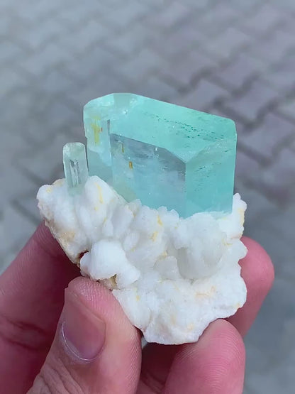 Transparent Blue Aquamarine with Albite, Aquamarine Crystals, Shigar Aquamarine, Raw Mineral, Aquamarine Specimen - 43 gram