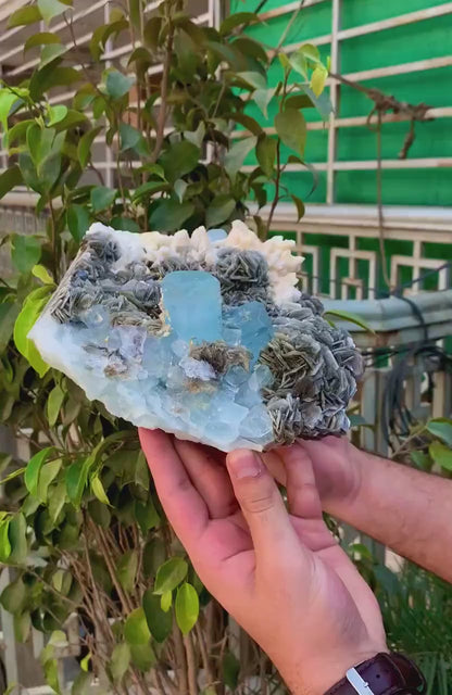 Aquamarine with Calcite and Muscovite Mica, Aquamarine Crystal, Aquamarine Specimen, Aquamarine stone, Calcite crystals, 5.1kg