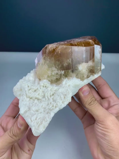 Museum Grade Sherry Topaz Crystal with Albite, Raw Mineral, Topaz Specimen, Topaz from Skardu Pakistan - 2292 gram