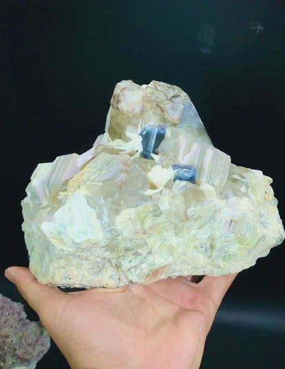 Natural Blue Cap Tourmaline Crystals with Smoky Quartz, Cleavelandite Albite and Mica, Tourmaline from Paproke Afghanistan - 2934 gram