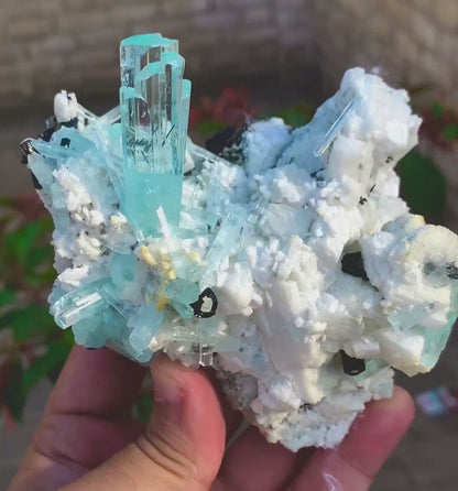 Natural Blue Aquamarine Crystals Cluster with Schorl and Feldspar Mineral Specimen from Shigar Valley Skardu Pakistan - 466 gram