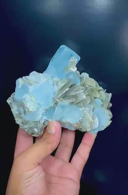 Aquamarine Cluster, Aquamarine Crystals with Mica, Aquamarine Specimen, Muscovite Mica, Crystal Cluster, Mineral Specimen, 830 gram