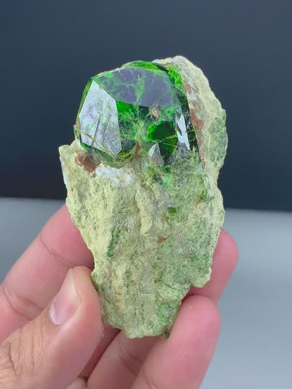 Lush Green Demantoid Garnet on Matrix, Raw Mineral, Garnet Crystals, Demantoid Garnet Specimen - 124 gram