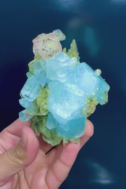 Pink Fluorite on Aquamarine Crystals, Fluorite Crystal, Aquamarine Specimen, Aquamarine for sale, Fluorite Specimen, Mineral Specimen, 288 g