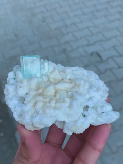 Sky Blue Aquamarine Crystals on Feldspar, Aquamarine Specimen, Aquamarine Cluster, Aesthetic Aquamarine from Afghanistan, 277 gram