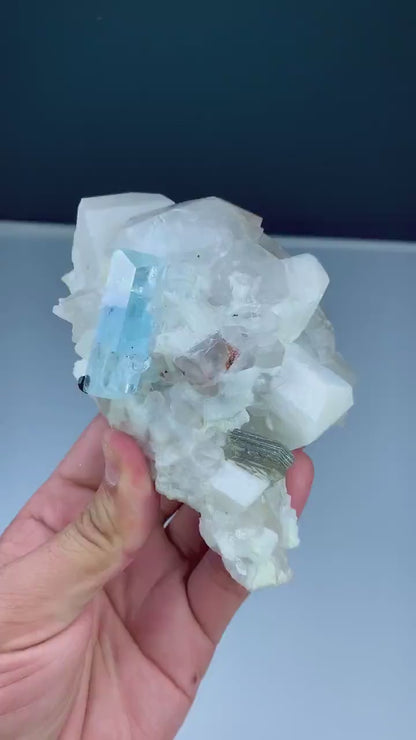 Natural Blue Color Aquamarine with Schorl, Quartz and Microcline Feldspar and Mica, Aquamarine Specimen, Raw Mineral - 516 gram