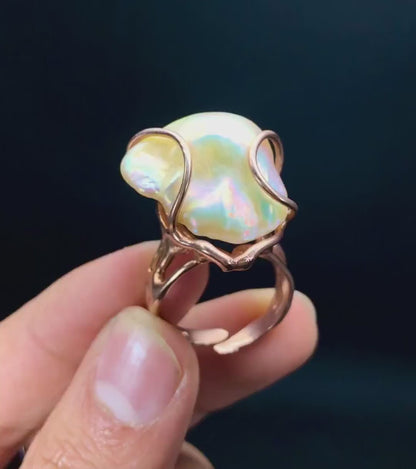 Pearl Ring, Adjustable Baroque Pearl Ring, Handmade Ring, Wedding Ring, Engagement Ring, Pearl Gemstone, Sterling Silver 925