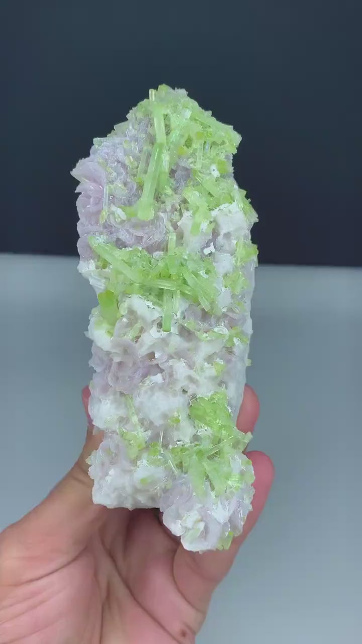 Natural Green Color Tourmaline Crystals Cluster on Lepidolite, Tourmaline Specimen, Raw Mineral, Tourmaline from Afghanistan - 495 gram