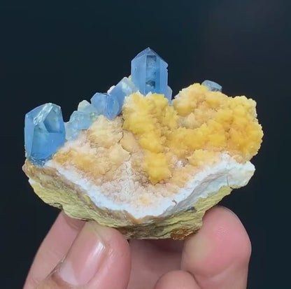 Terminated Blue Celestine Crystals With Calcite Mineral Specimen From Baghdis, Afghanistan - 89 gram