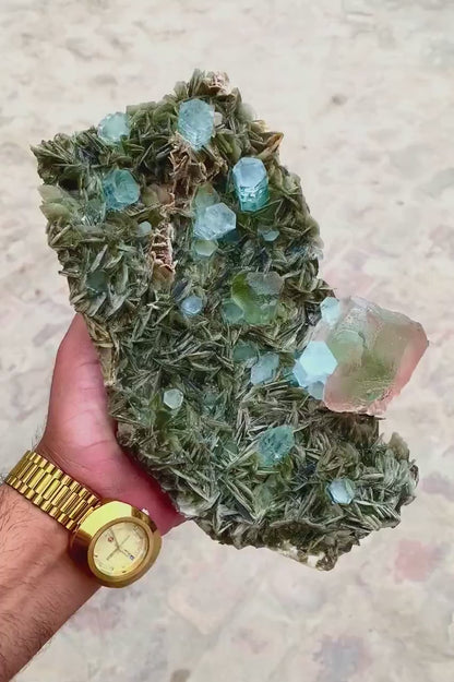 Fluorite with Aquamarine Crystals and Mica Specimen | Bicolor Fluorite | Aquamarine Specimen | Museum Grade Specimen | Raw Gemstone | 3325 g