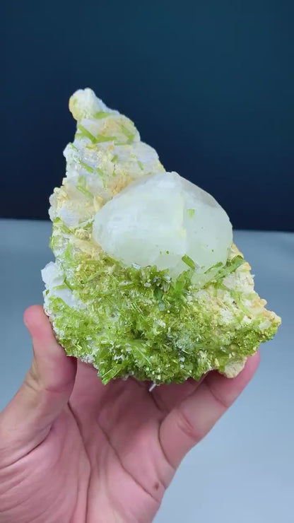 Lush Green Color Tourmaline Cluster with Pollucite and Feldspar, Tourmaline Specimen, Tourmaline from Chapu Mine Skardu Pakistan - 560 gram