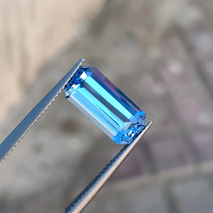 Emerald Cut Aquamarine Gemstone, Deep Blue Aquamarine Ring Stone, 4.10 CT