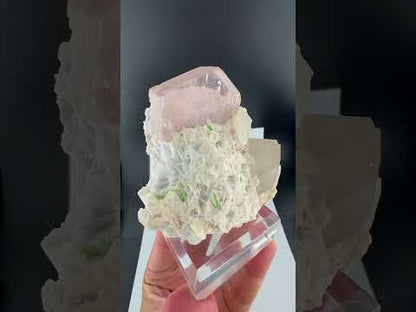 Natural Morganite Crystal with Green Tourmalines, Quartz, Albite and Microlite from Afghanistan