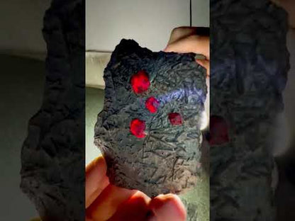 Red Garnet Crystals on Graphite from Massachusetts, USA - 71 Grams