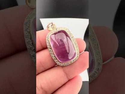 Natural Pink Kunzite Cabochon Pendant with White Zircon Halo – 12g