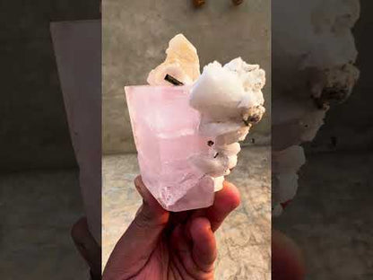 Pink Morganite crystal with Tourmalines, Mica and Feldspar from Pakistan, 365 gram