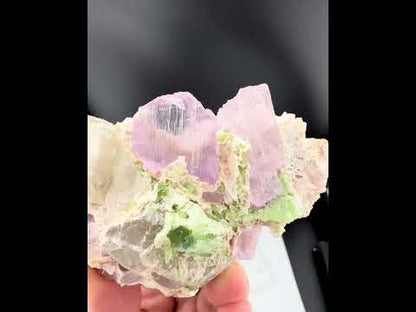 Pink Kunzite Crystal With Green Tourmaline on Matrix from Afghanistan - 171 Grams