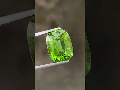 Peridot Gemstone, cushion cut 12.16 carats