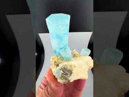 Sky Blue Aquamarine Crystals on Feldspar, Aquamarine Specimen, Aquamarine Cluster, Aesthetic Aquamarine from Afghanistan, 94 gram