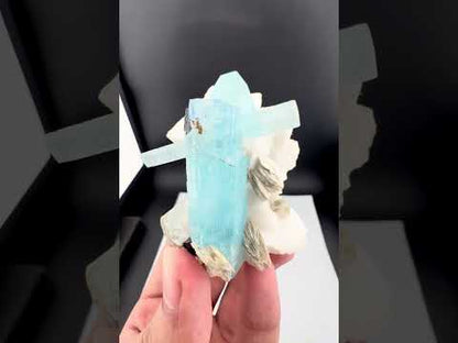 Blue Aquamarine Crystal With Schorl And Mica on Feldspar From Pakistan - 106 Grams