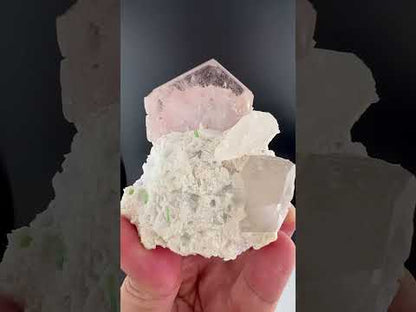 Natural Morganite Crystal with Green Tourmalines, Quartz, Albite and Microlite from Afghanistan