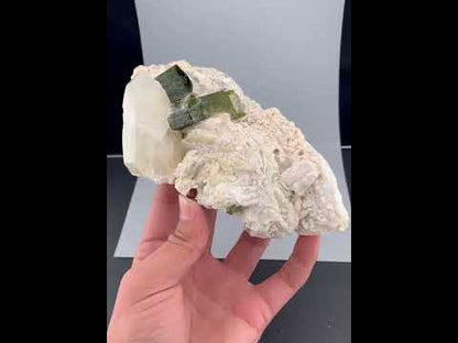 Green Tourmaline Crystals with Quartz and Garnet on Matrix from Pakistan - 677 Gram