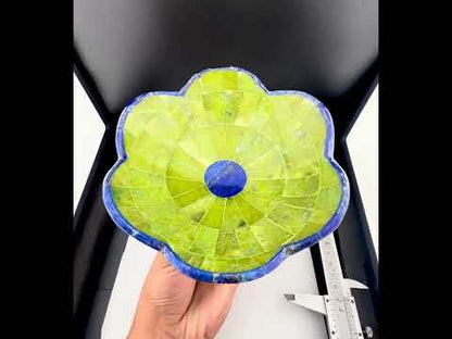 Polished Green Stone & Lapis Lazuli Flower Bowl – 393g, 135mm