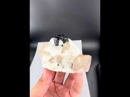 Rare Black Cassiterite Crystal With Quartz on Matrix From Skardu Pakistan - 176 Grams