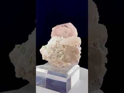 Natural Morganite Crystal with Green Tourmalines, Quartz, Albite and Microlite from Afghanistan