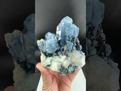 Indicolite Included Quartz Cluster with Black Schorl Tourmaline, Blue Quartz Specimen from Afghanistan, 802 gram
