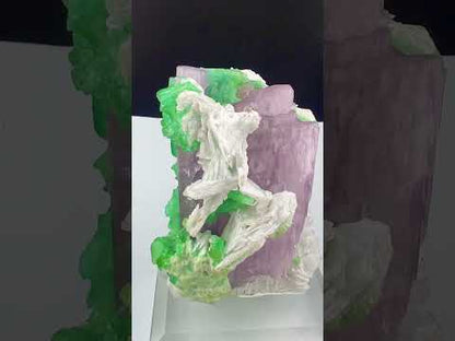 Natural Pink Kunzite with Green Tourmalines and Clevelandite Albite Specimen with Custom Base, 567 gram