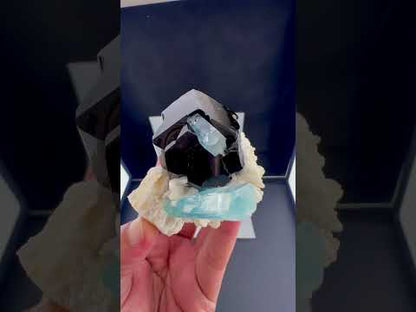 Natural Aquamarine with Black Tourmaline Schorl and Feldspar from Afghanistan, 210 gram