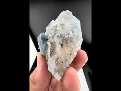 Indicolite Blue Quartz Crystal With Schorl Tourmaline From Afghanistan - 57 Grams