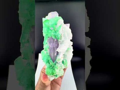 Natural Pink Kunzite with Green Tourmalines and Clevelandite Albite Specimen with Custom Base, 567 gram