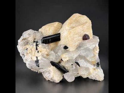 Red Spessertite Garnet Crystal With Schorl and Feldspar On Quartz From Pakistan - 1923 Grams