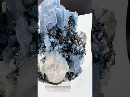 Indicolite Included Quartz Cluster with Black Schorl Tourmaline, Blue Quartz Specimen from Afghanistan, 802 gram