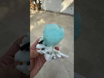 Natural Aquamarine Crystal with Schorl Tourmaline and Feldspar Matrix from Pakistan, 296 gram