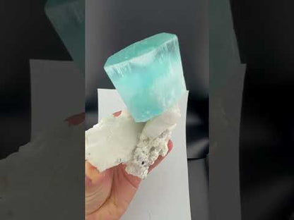 Natural Aquamarine Crystal with Schorl Tourmaline and Feldspar Matrix from Pakistan, 296 gram