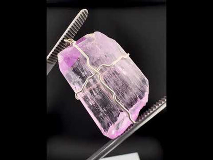 Natural Pink Kunzite Crystal Pendant, Raw Kunzite Wire Wrapped Jewelry 12g
