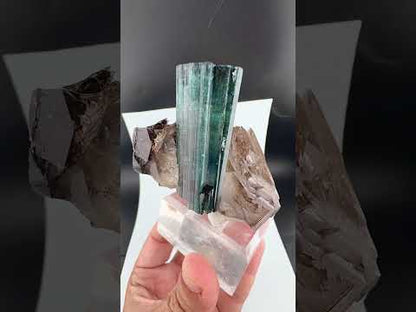 Indicolite Tourmaline on Smoky Quartz – Blue Pink Tourmaline Crystal Specimen, Paprok Afghanistan, 200 gram