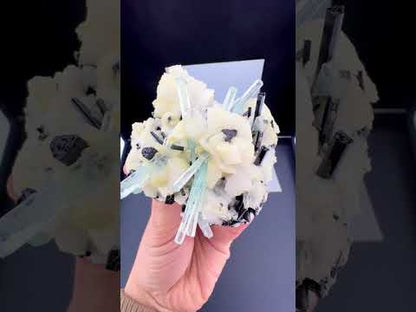 Aquamarine crystals with Schorl on Feldspar from Pakistan, 300 gram