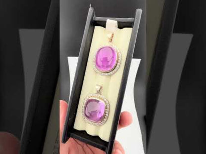 Natural Pink Kunzite Cabochon Pendants with White Zircon Halo – Gold Tone Jewelry