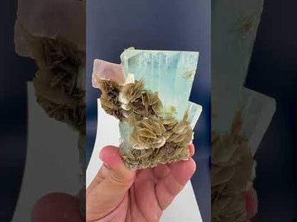 Aquamarine with Pink Fluorite and Mica Specimen from Pakistan, Collector Crystal, 301 gram