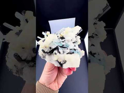 Aquamarine crystals with Schorl on Feldspar from Pakistan, 300 gram
