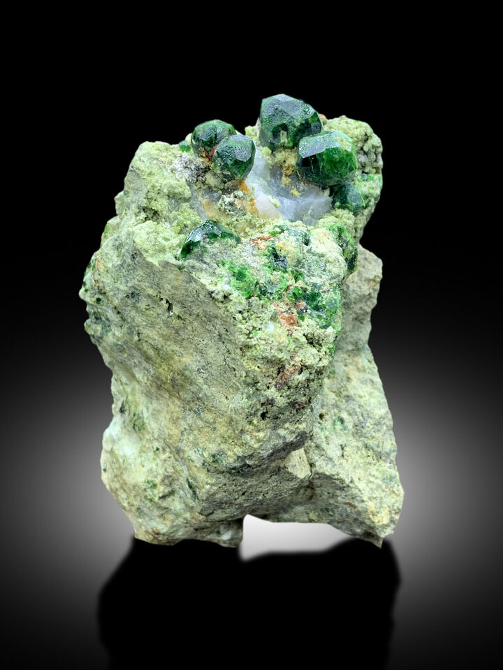 lustrous demantoid garnet crystal specimen
rare green garnet mineral from belqeys locality